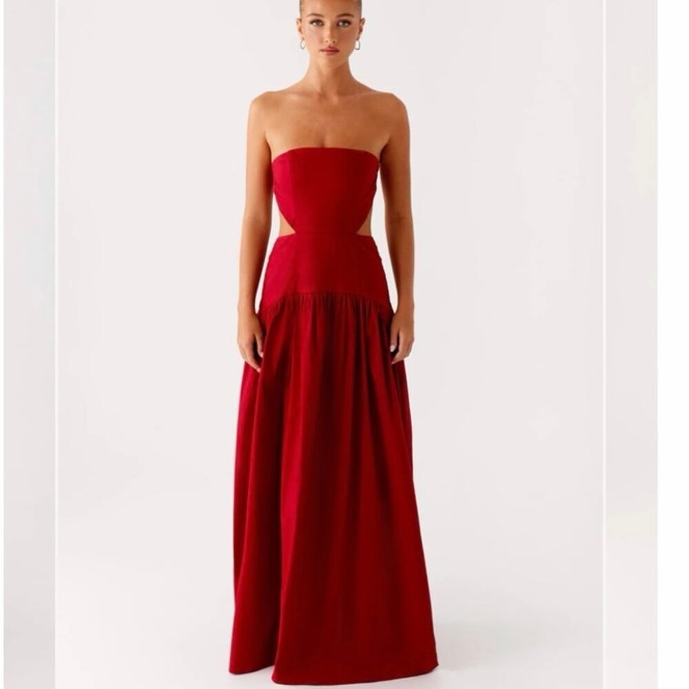 NWT Peppermayo Aamari Maxi Dress Red XL US 10 Strapless Cutout Formal